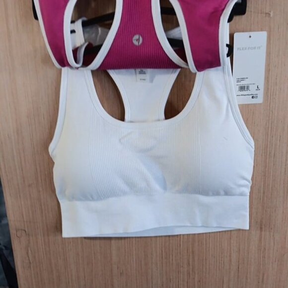 90 Degrees (L) 2-Pack Rib Seamless Hailee Sports Bra Berry/White Removable Pads - Picture 4 of 6